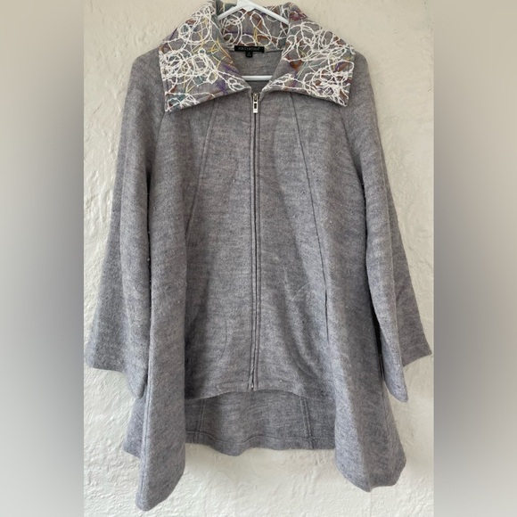 For Cynthia 100% Wool Boho Sweater Coat Womens Gray Art Unlined Full Zip; size M - Picture 1 of 6